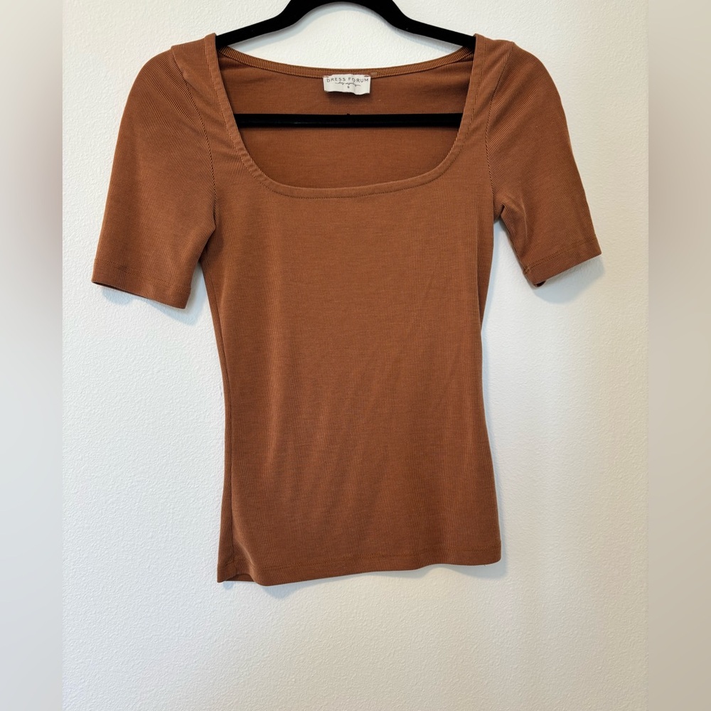Women's Light Brown Square Neck Top